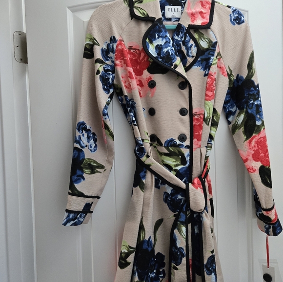 ELLE Floral Trench Coat Size 6 New - Picture 3 of 5